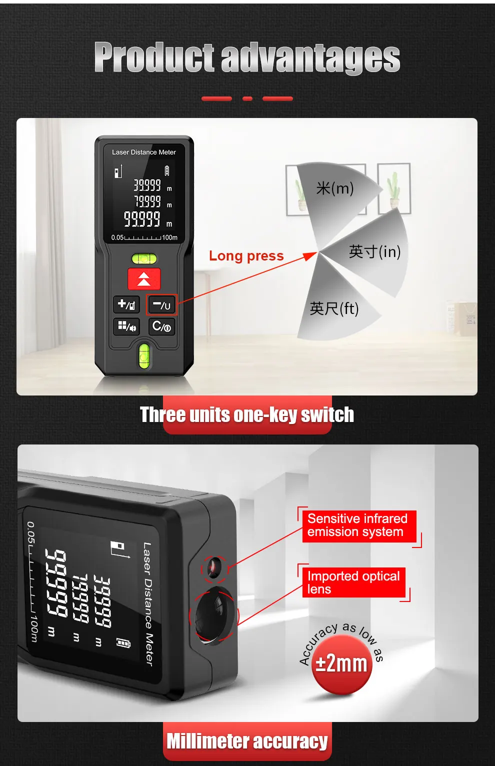 80m Electronic Angle Sensor Rangefinder E60 long Range Laser Distance Meter