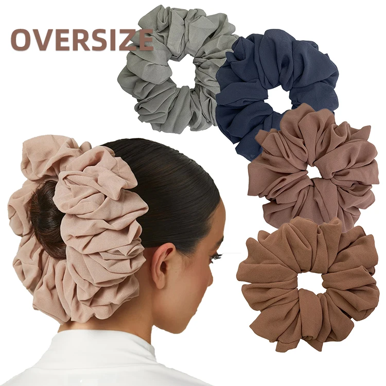 Hot selling new custom Extra large size Muslim chiffon scrunchies solid color flower oversize hijab scrunchies for women