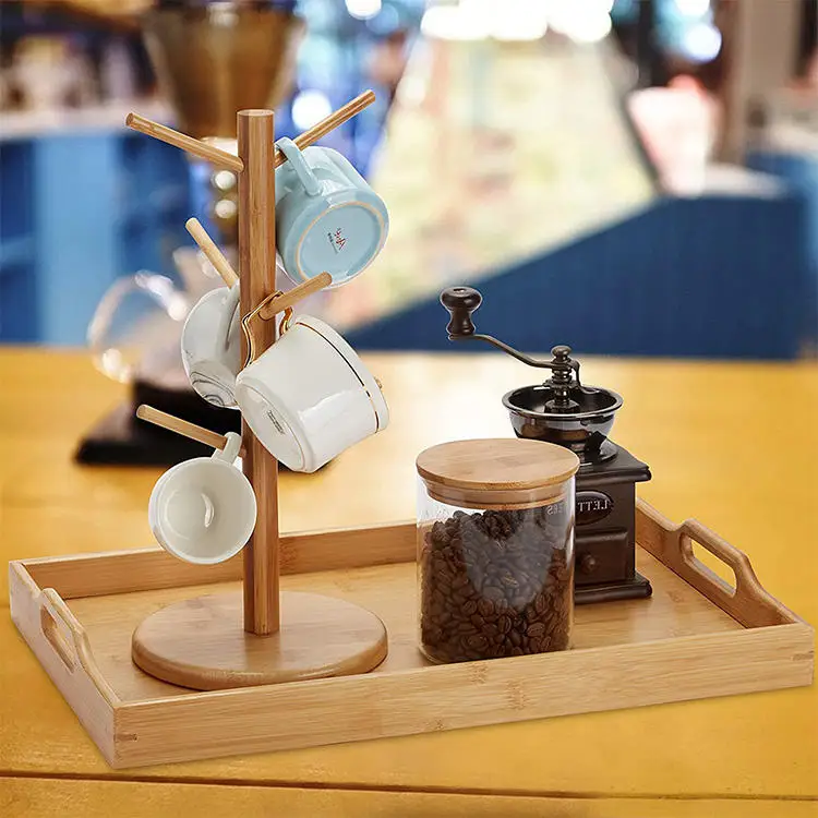 Factory Bamboo Serving Wooden Tray with Handle for Breakfast Afternoon Tea Bathroom Tray