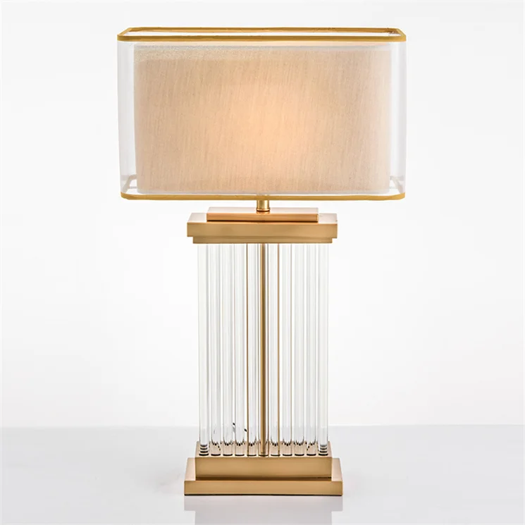 High quality modern design indoor decorative desk lamp 2-layer fabric shade metal glass lamp body led table lamp for living room