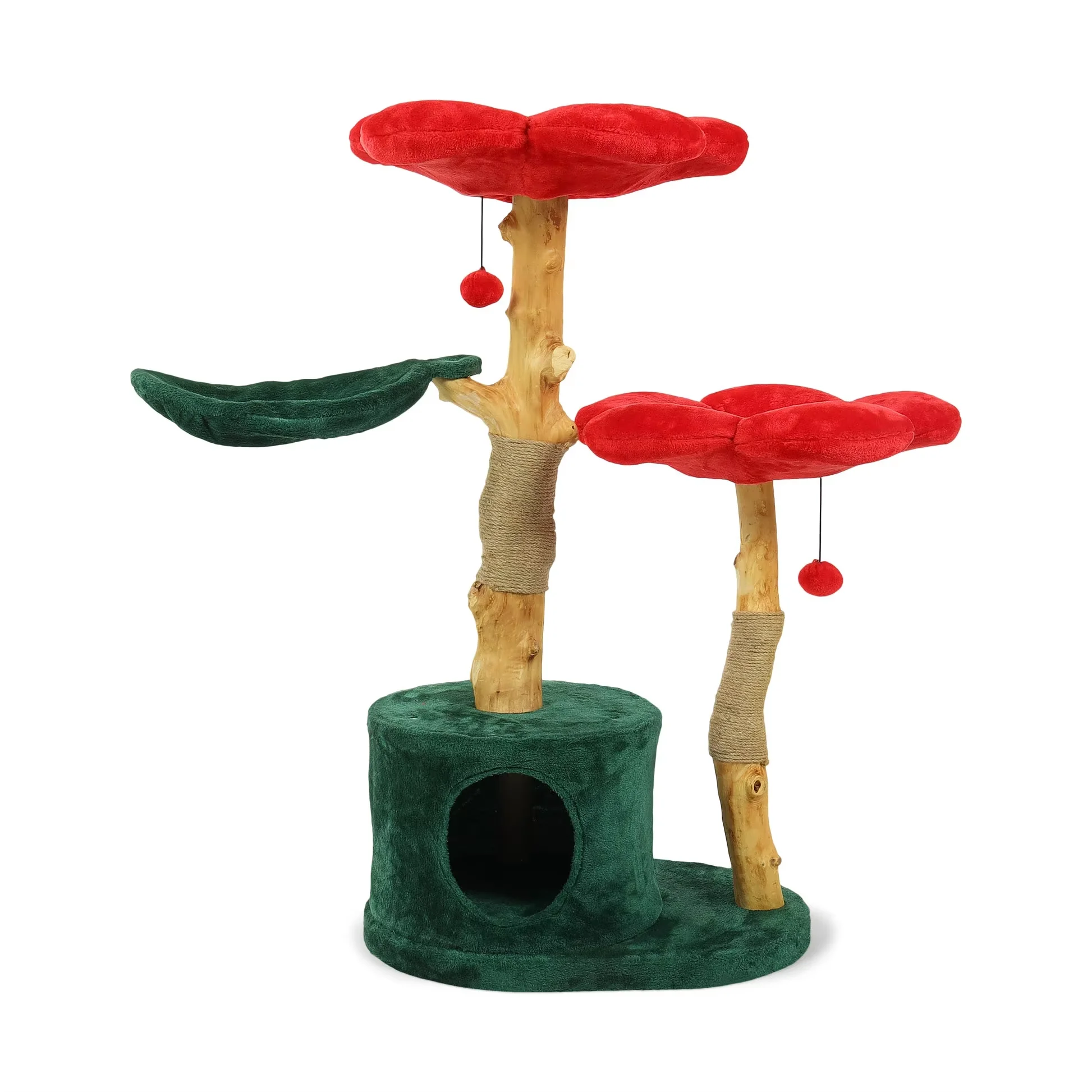 Red and green Wood Floral Cat House Cat Climbing Track Climbing Tree wooden pet furniture wooden cat Tree