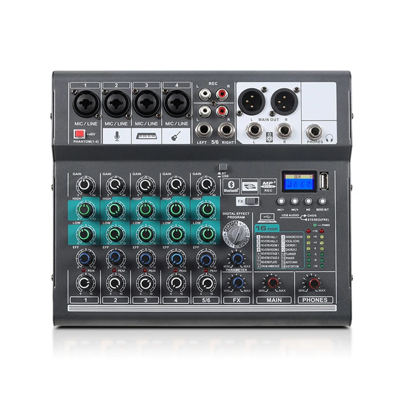16 kinds of effects professional small 6 channels Bluetooth USB audio mixer K song live broadcast equipment