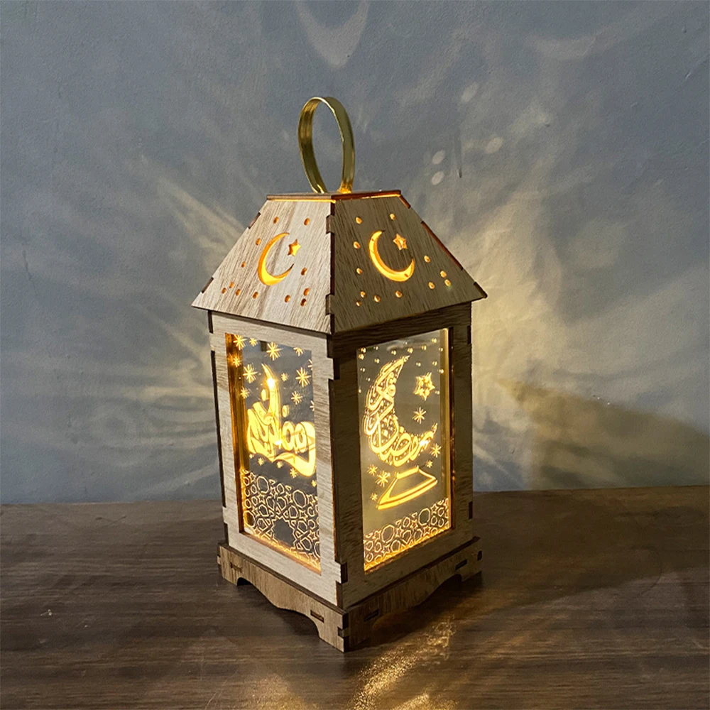 New Wooden Wind Lantern Eid Table Decorative Led Candle Light Indoor Hanging Lamp Home Decoration Islamic Muslim Lamp Ornament