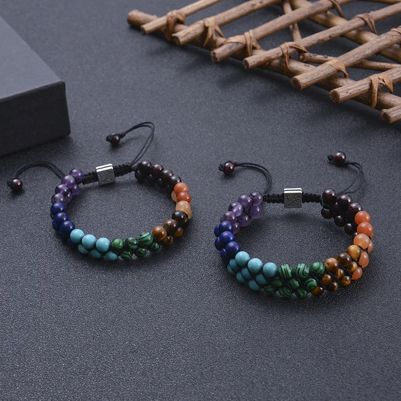 High Quality Seven Chakra Natural 6mm Small Beads Healing Crystal Malachite Stone Beaded Life Of Tree Woven Bracelet Jewelry