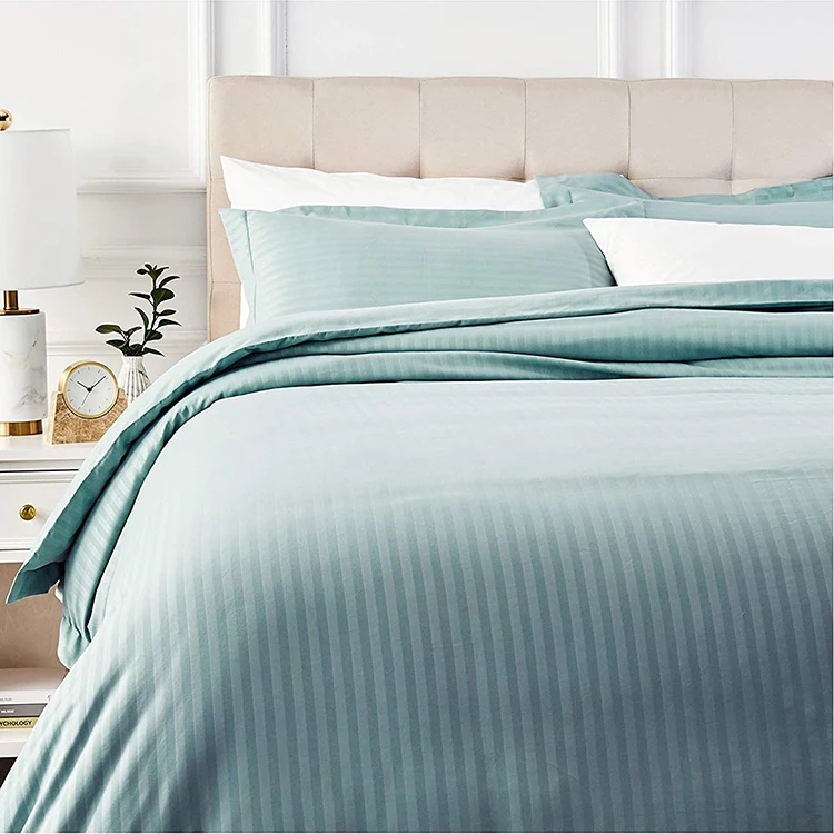 Factory Price Queen Size Pillow Case Hotel Stripe Microfiber Duvet Cover Set