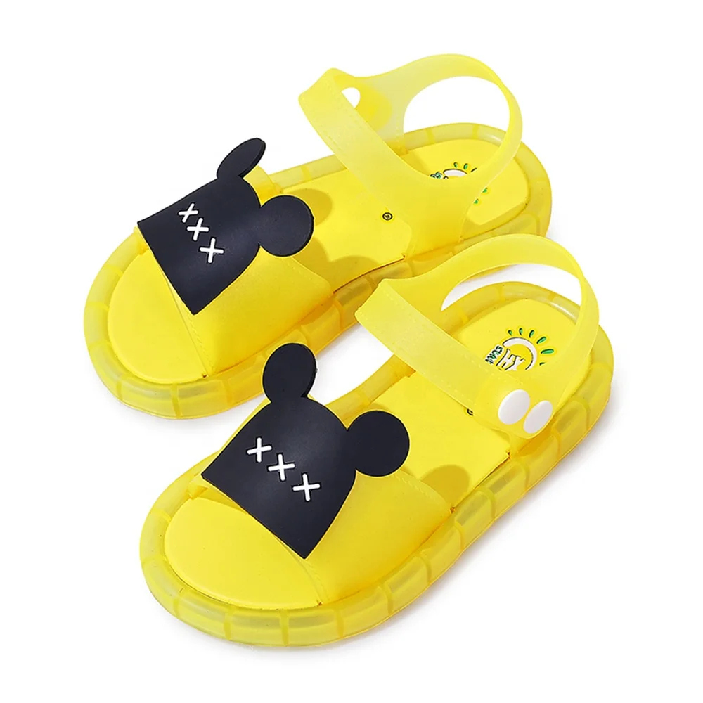 Baby Fashion PVC Flat Kids Glowing Shoes Boys and Girls Ankle-wrap Button LED Lights Children Sandals