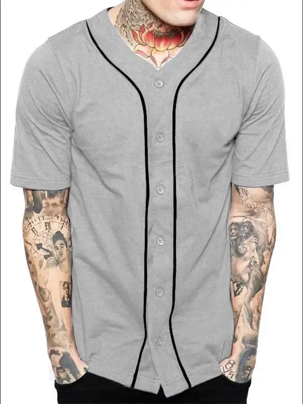 2024 NEW Hip hop sik silk shirt men stripe Short sleeve Baseball uniform chemise homme Fashion men clothing Solid  shirts