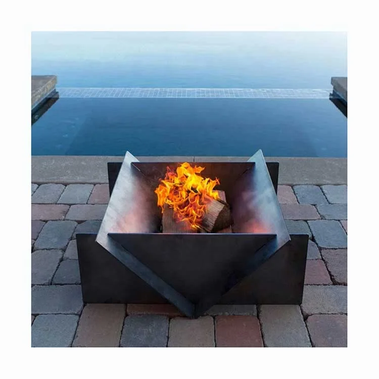 Custom Outdoor Camping Charcoal Fire Pit Square Fire Pit corten steel BBQ Grill