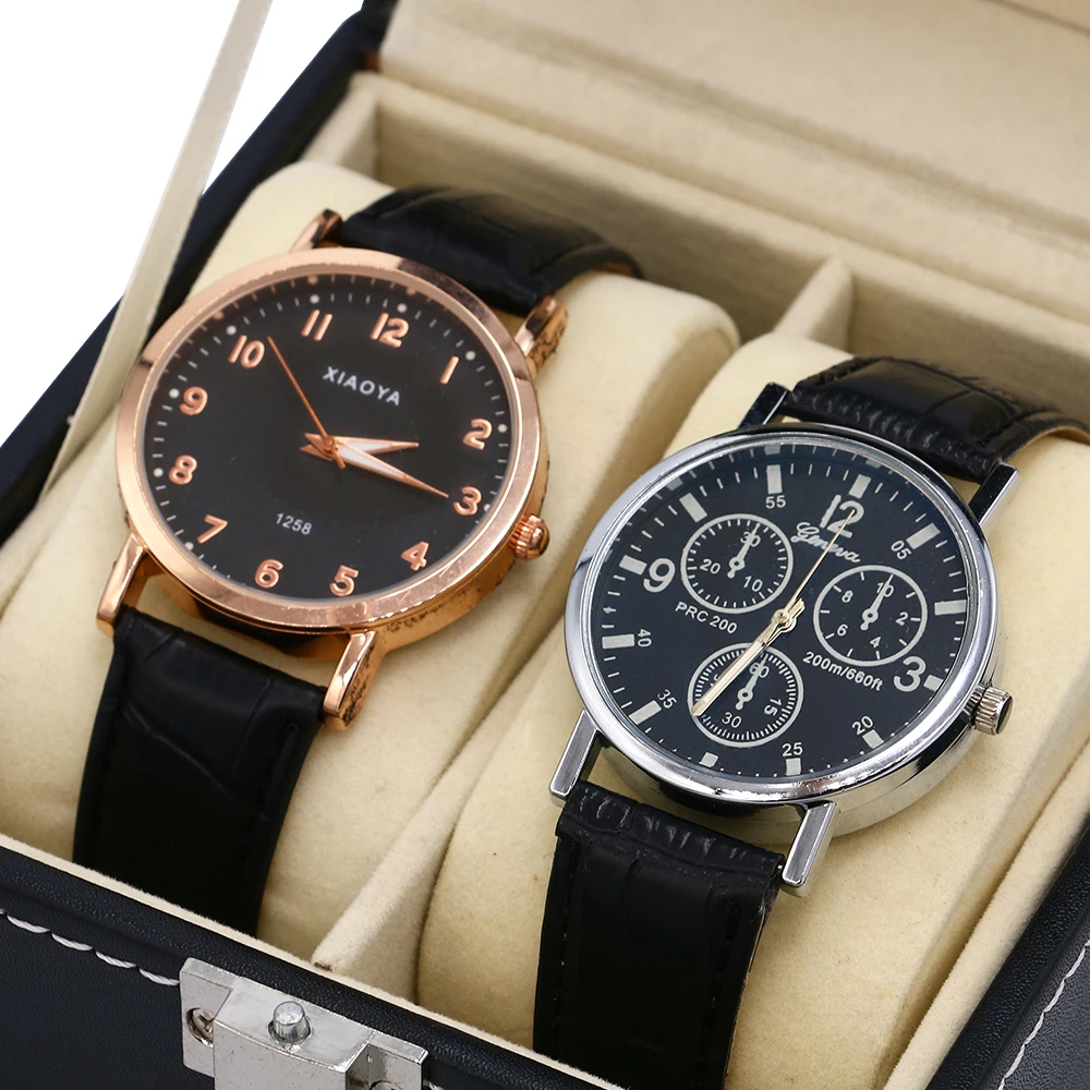 Full carbon fiber PU leather watch storage box display watch organizer box pocket watch box