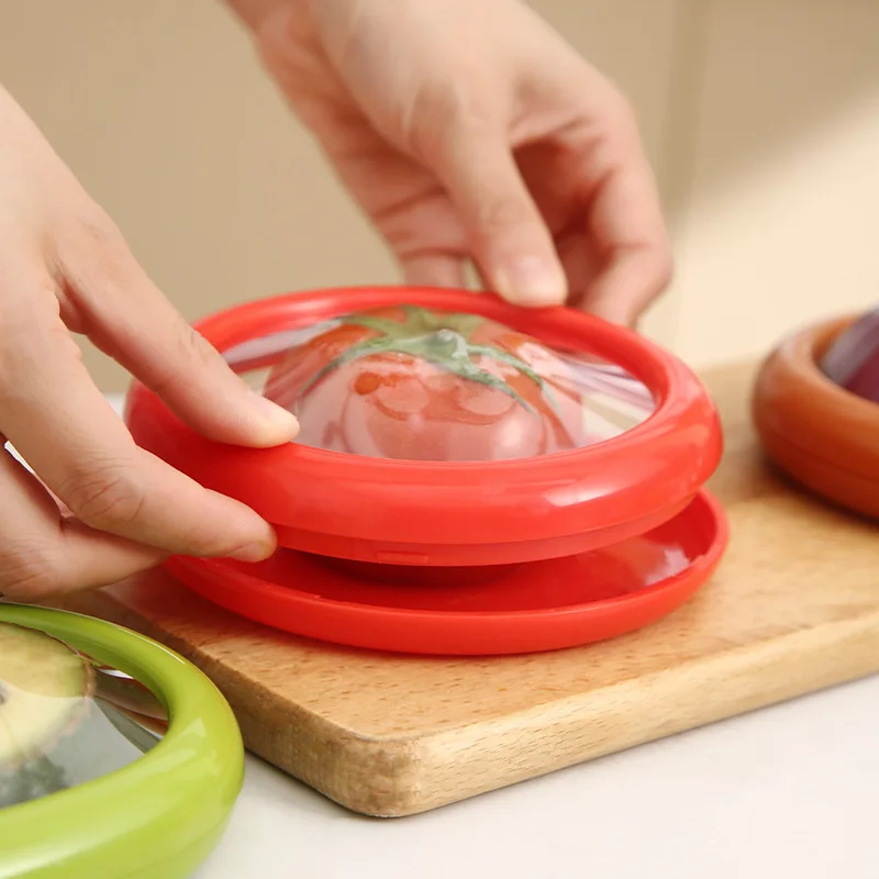 Reusable Plastic Food Storage Containers Set Fresh Stretch Pod Organizer Bin for Avocado Onion Lemon Tomato for School Use