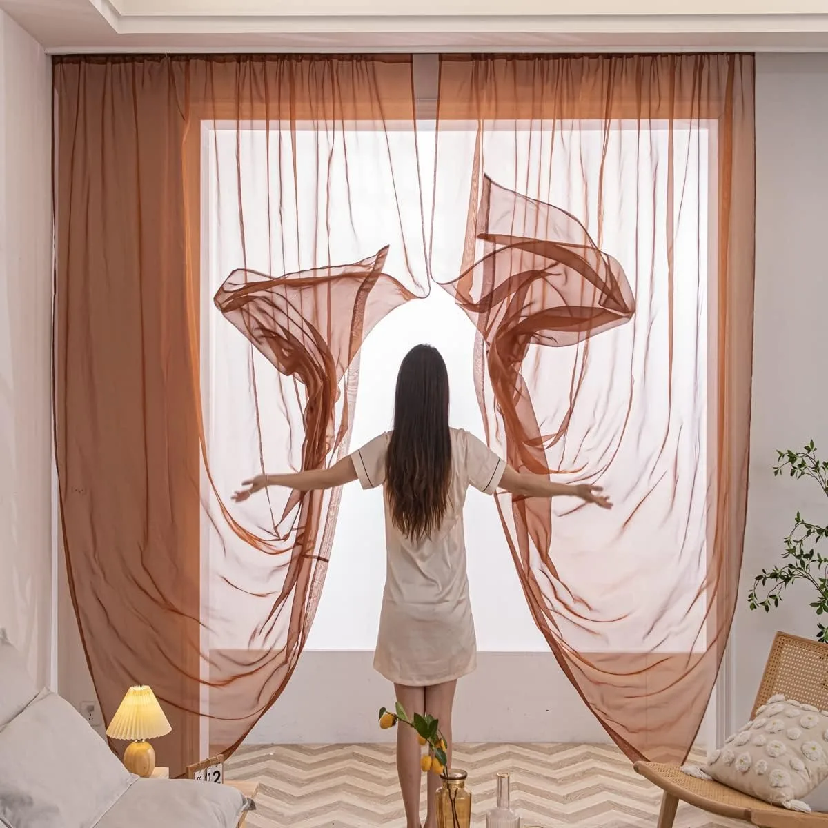 JIUANG Textiles Mesh Tulle Voile Fabric Curtains Polyester Fabric Window Sheer Curtains for the Living Room