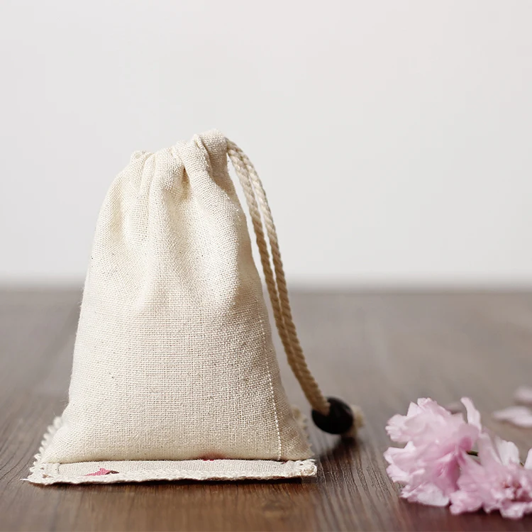 Fashion High Quality Reusable Drawstring Eco Cotton Flax Linen single drawstring  With Logo