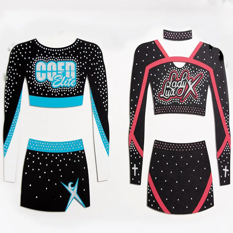 Customized design girls cheerleading uniform Long sleeve crop top cheer outfits wholesale cheer clothing cheer practice wear