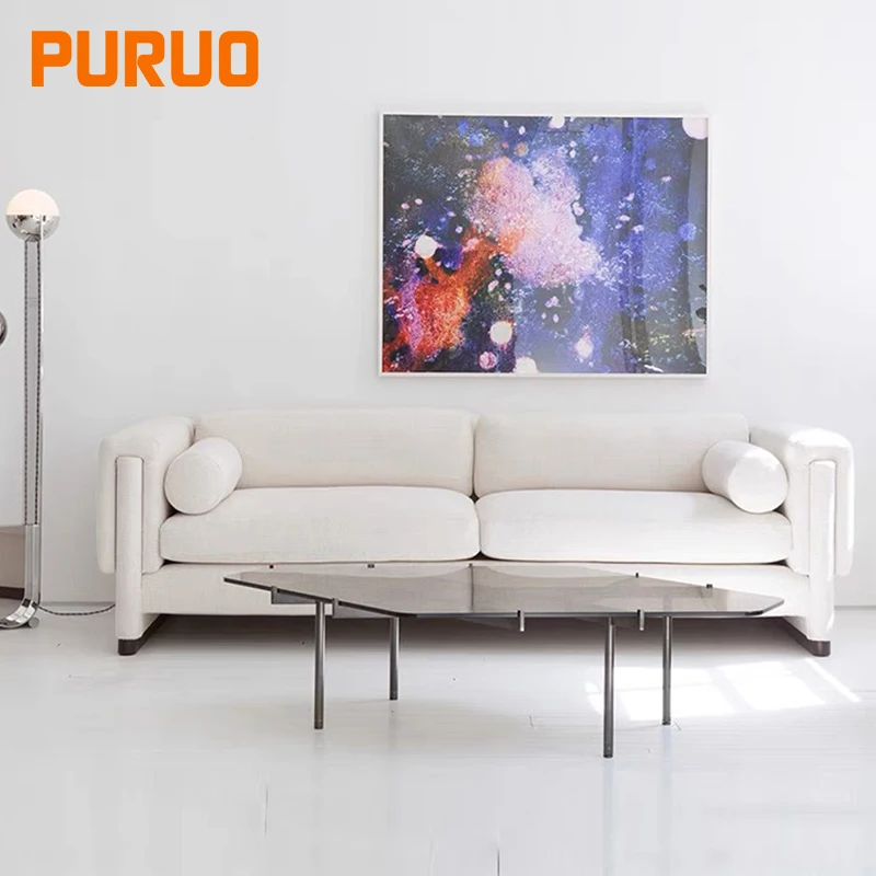 Puruo Italian design luxury living room furniture fancy nubuck sofa suede beige grey banana shaped home sofa