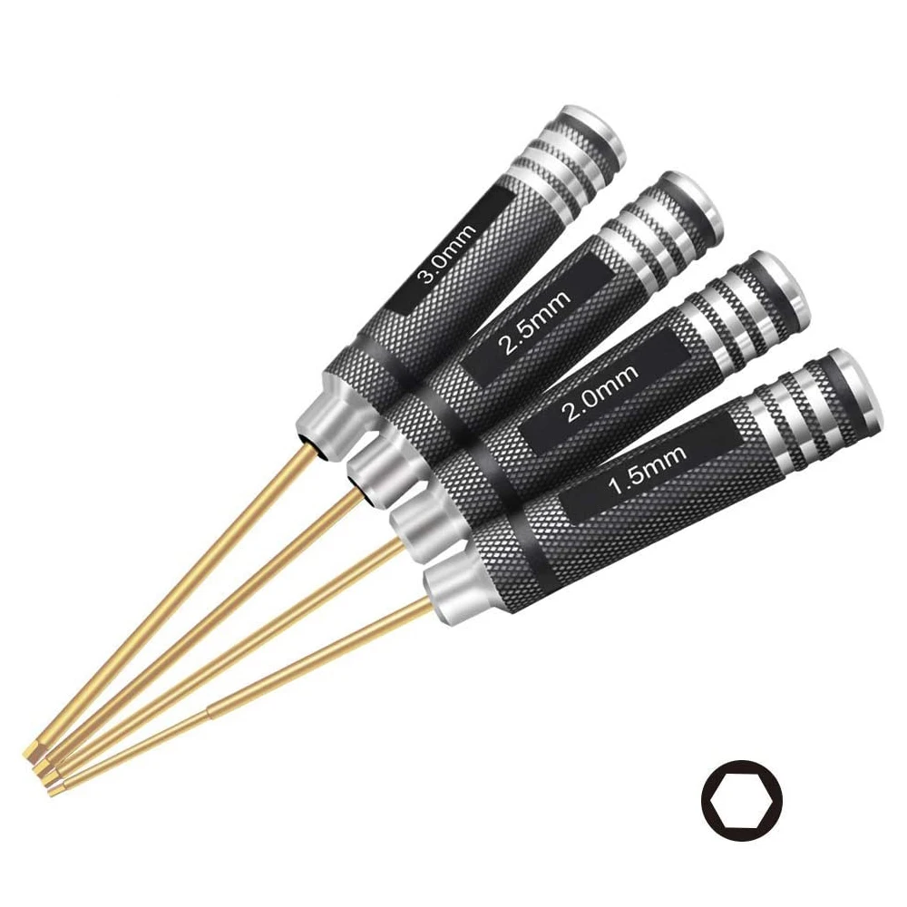 4pcs Hex Screw Driver Set Titanium Hexagon Screwdriver Wrench Tool Kit for Drone RC Quadcopter Helicopter