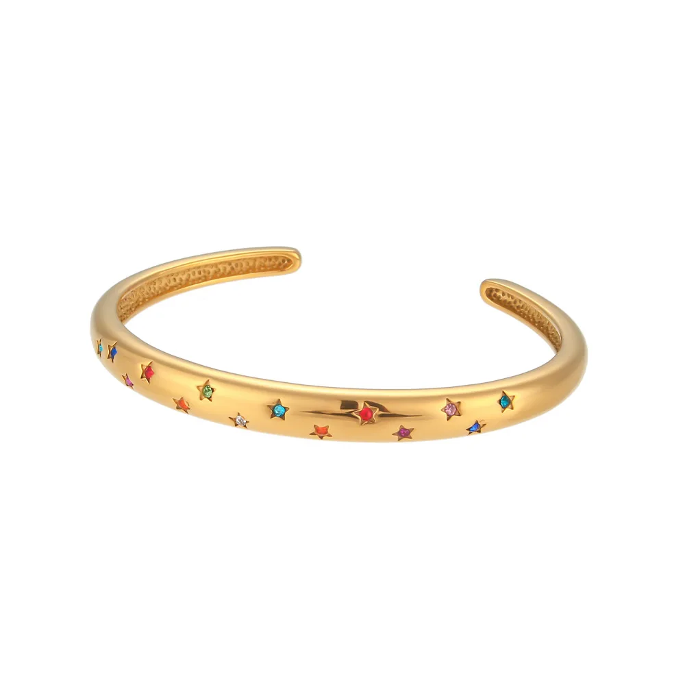 High Quality Waterproof Octagon star Bracelets 18K Gold Plated Open Cubic Zircon Nail Bangle Couple bracelet For Women