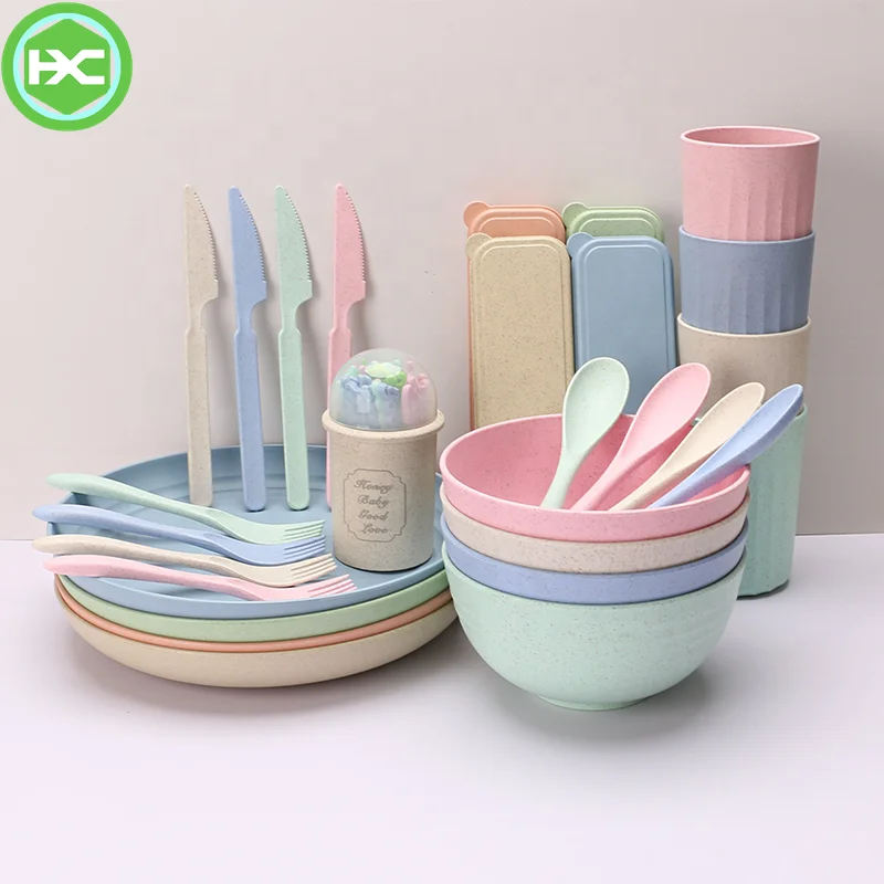 Top Seller 20/25cm Plate Bowl Eco-friendly Wheat Straw Fiber Cutlery Dinner Plate Rice Soup Bowl Food Serving Round Plate