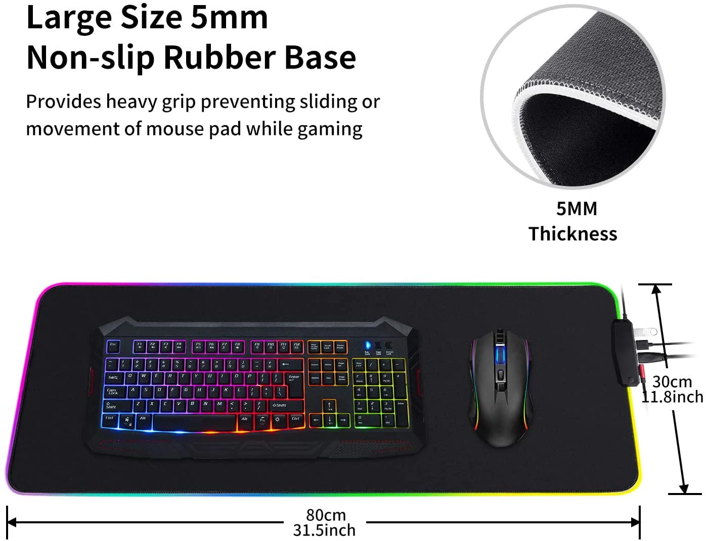 Great Roc non-slip rubber base for game mouse mat LED soft extended large size mousepad RGB gaming mouse pad with 4 port USB hub