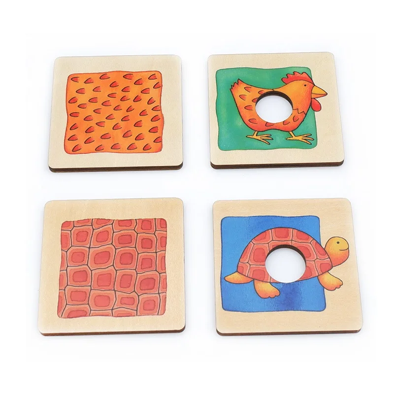Perfect design animal skin matching toy funny animals cognition game 48 pieces wooden matching puzzles