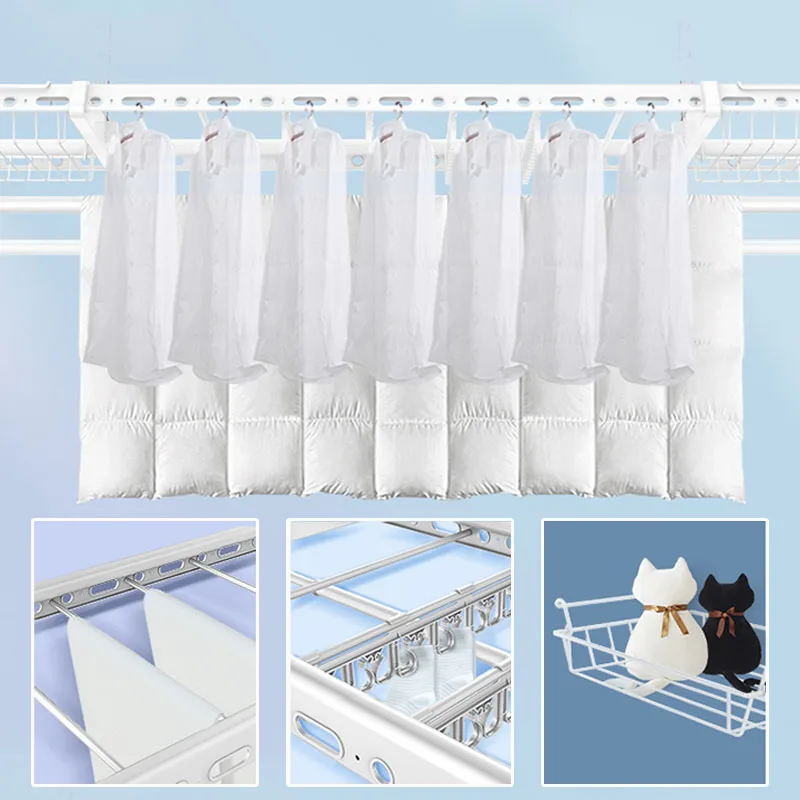 Automatic Electric Luxury Ceiling Mounted Folding White Clothes Cloth Hanger Laundry Drying Rack