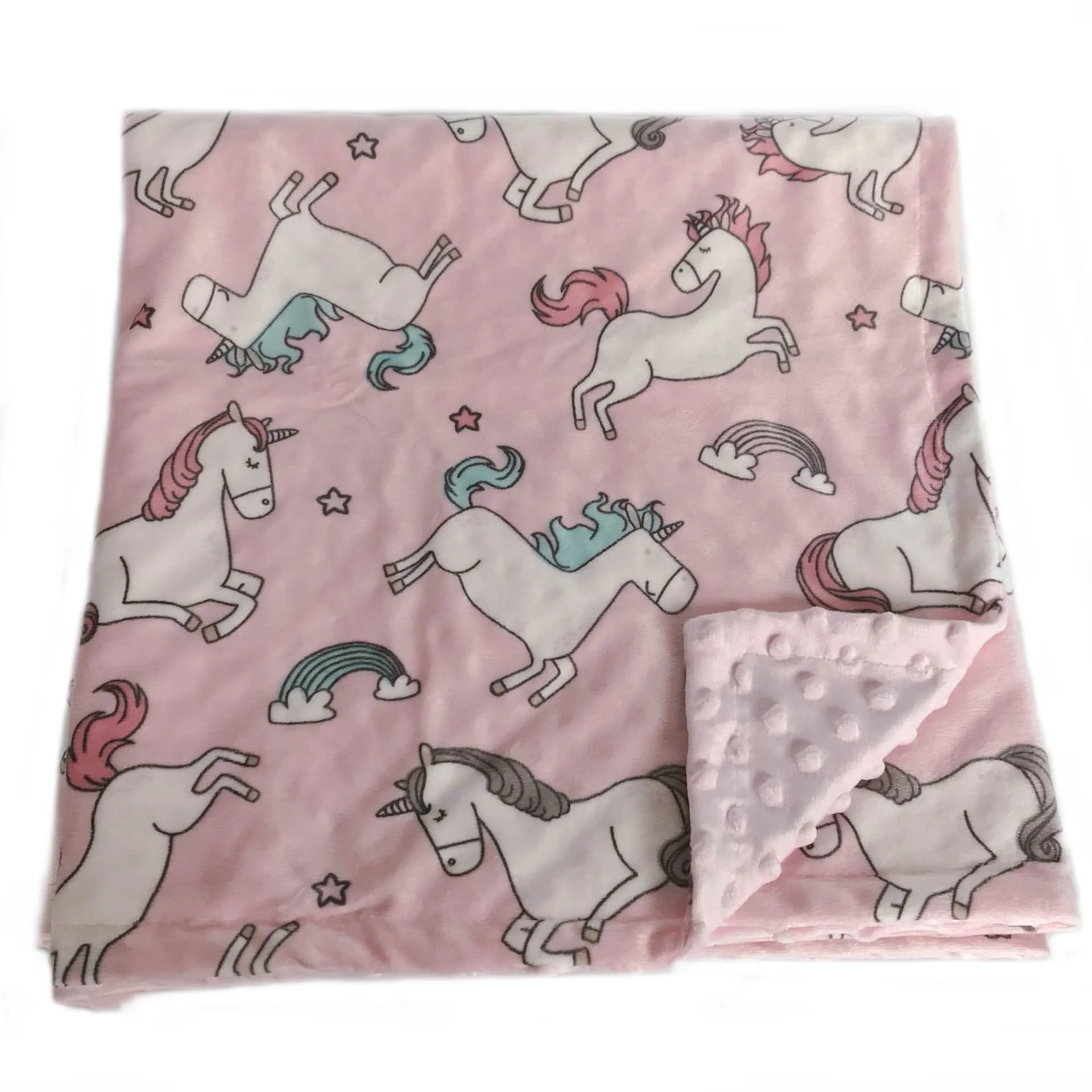 Double layer cartoon printed dot faux fur baby swaddles wrap travel baby blanket minky