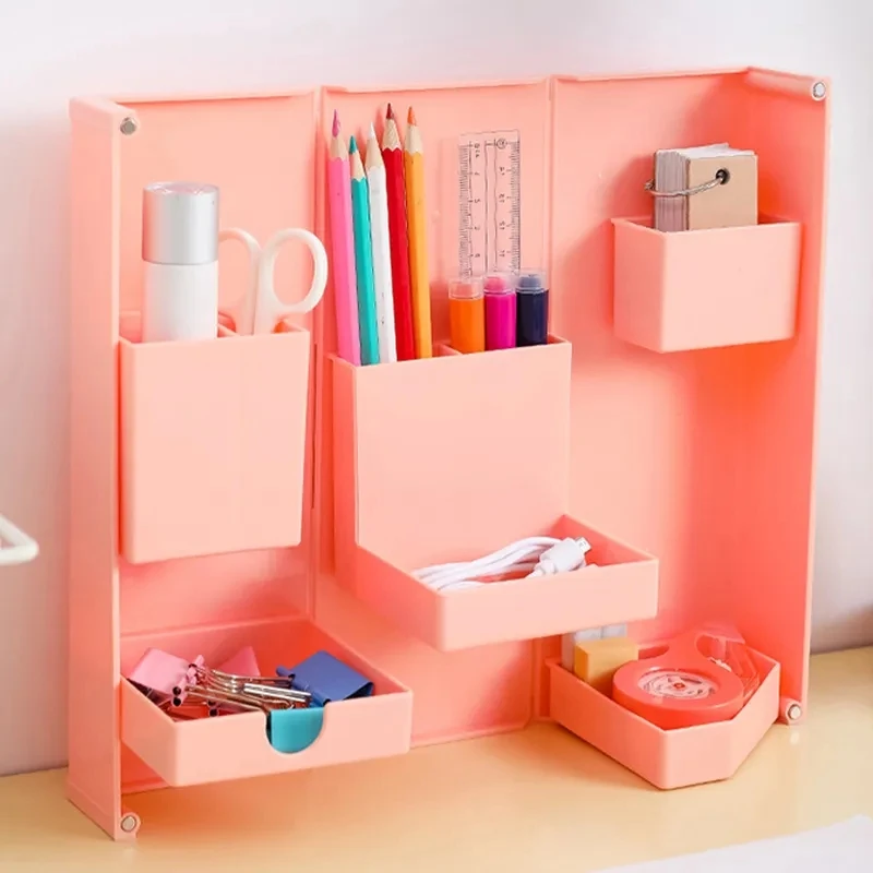 Desktop foldable and stable storage box Cosmetic stationery three-dimensional unfolding finishing box