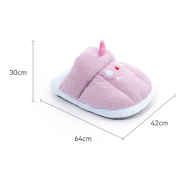 New Winter Slippers-Style Cartoon Monster Pet Bed, Playful Yurt Cat House, Comfortable and Warm Semi-Enclosed Pet Nest
