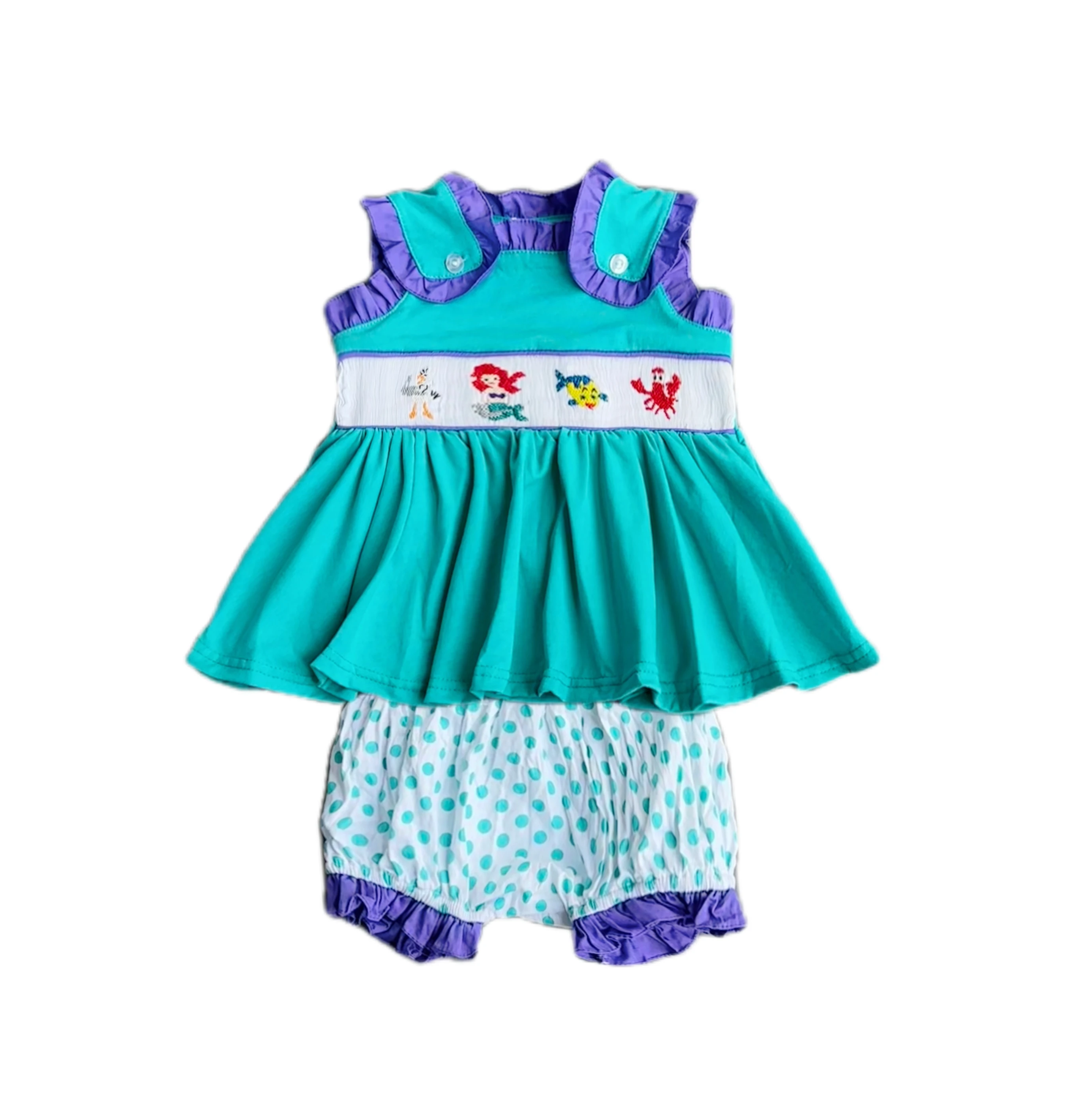 Yihui  OEM ODM bule set sweet custom pattern lovely teen girl set clothes skirt with short wholesale children clothing set smock