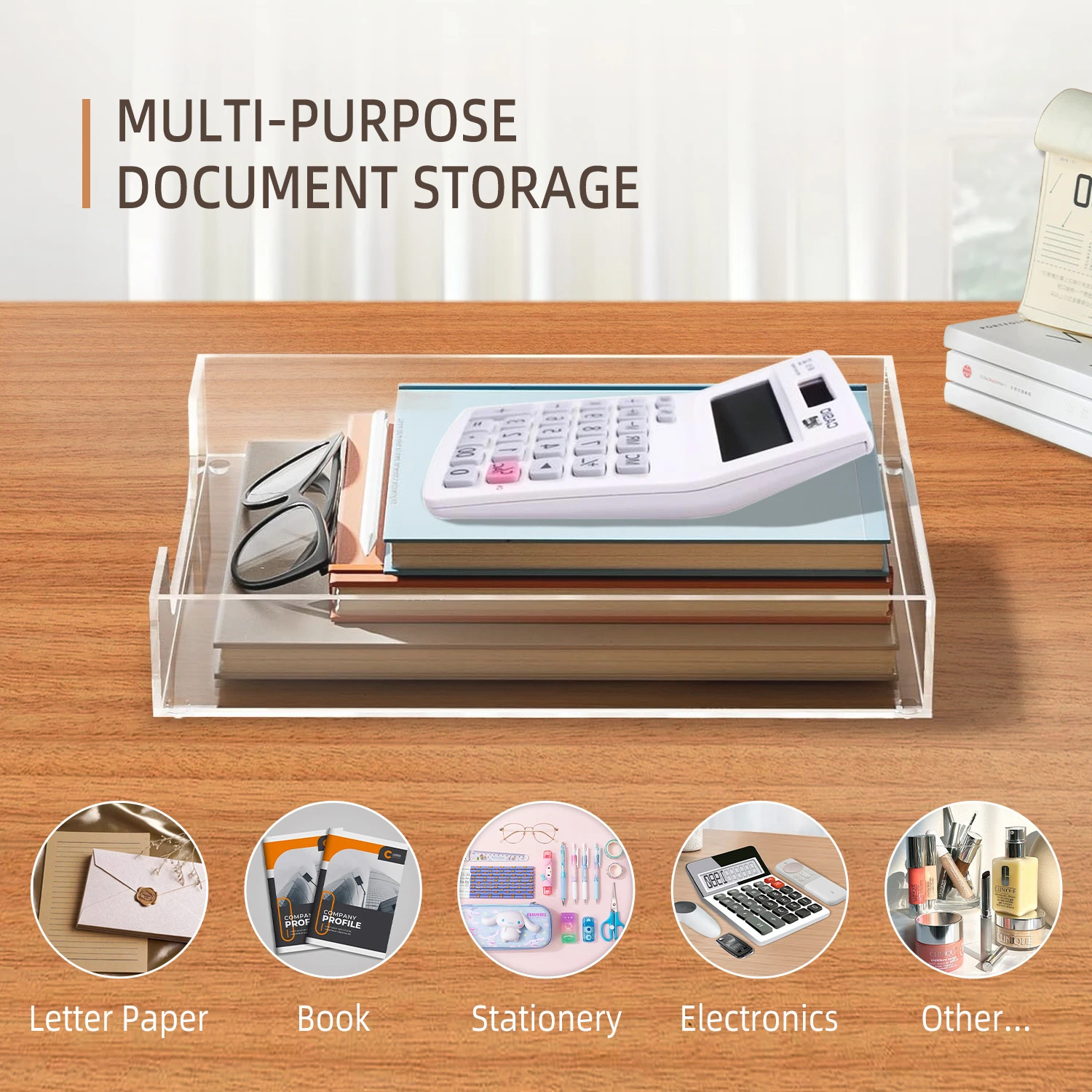 Acrylic Clear Letter Tray Desk Organizer for Paper Documents Files Stationery-Storage Bin for Magazines Folders Notebooks