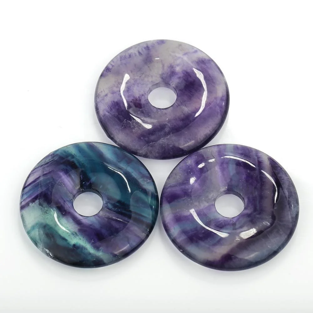 Новинка, оптовая продажа камень пончик кулон ожерелье Радуга флюорит пончик кулон