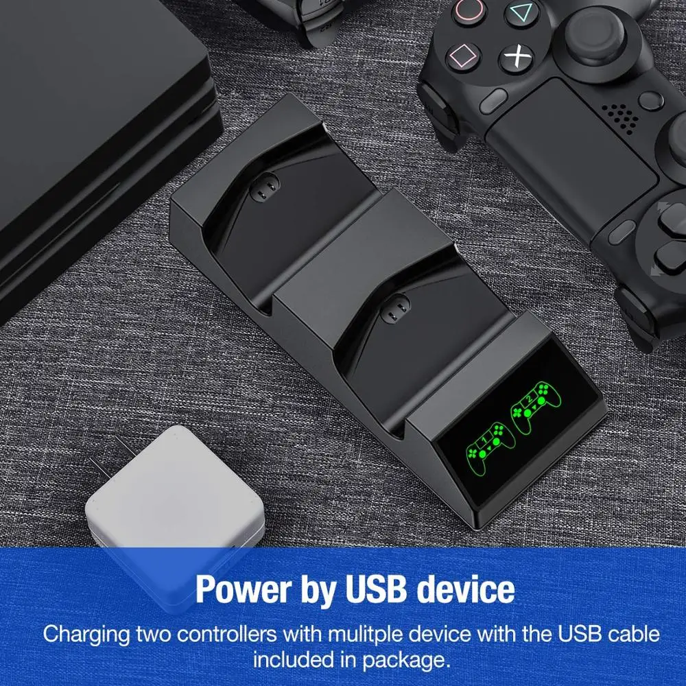 Зарядная док-станция для контроллера PS4 зарядная с 2 микро-USB-разъемами двойная Playstation 4 Slim