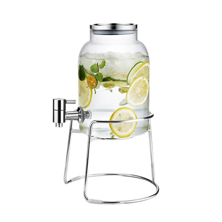 3L High borosilicate glass Juice Dispenser With Stand Glass Jar With Faucet Tap