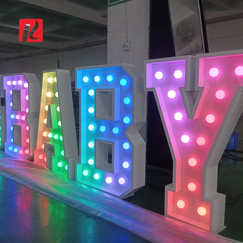 Kexian Custom 3D Large Letter 3ft 4ft Metal RGB Light up Marquee Letters Baby LED Bulb Sign Party Decorations
