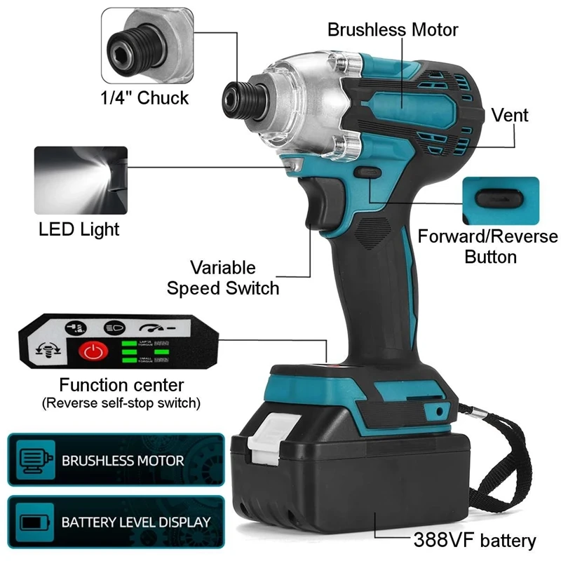 Brushless nut torque cordless 21v two battery lithium impact wrench drill
