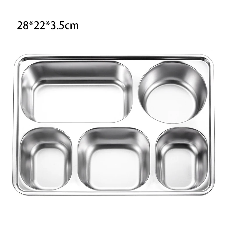 Wholesale Stainless Steel 3/4/5 Compartments Divided Fast Food Tray Divided Dinner Plate With Divider