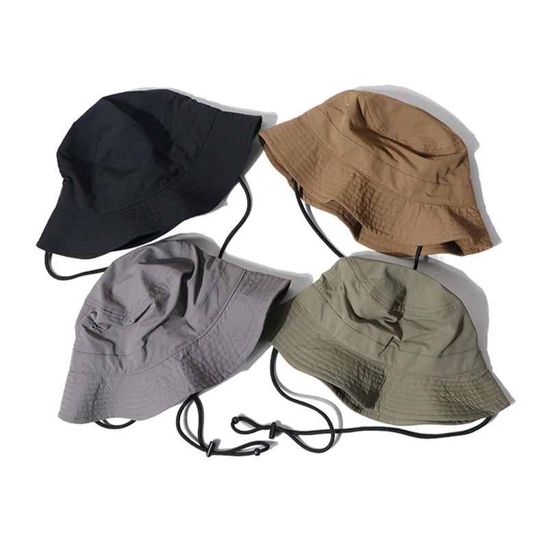 Custom Plain Mountain Trekking Waterproof Hat Fishing Hiking Hat Bucket Cap with Strings Summer 100% Polyester Unisex