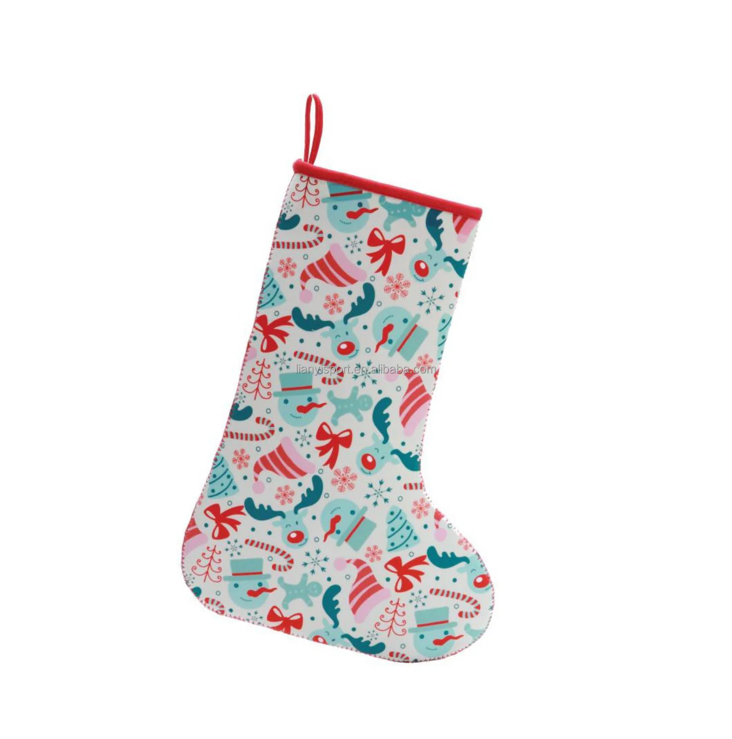 Custom Christmas Series Neoprene Hanging Christmas Stockings Tall Santa Gnome Stocking Socks Holders with Hanging Loops