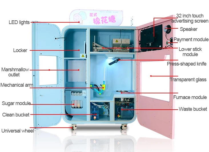 Professional full automatically small flower sugar cotton candy vending machine to make cotton candy
