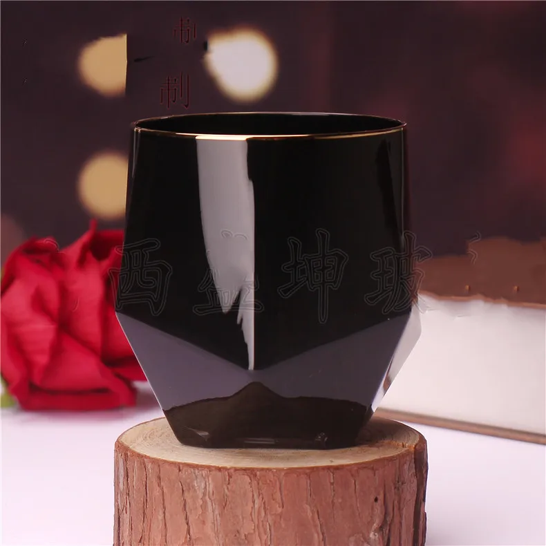 high quality 250ml walled frosted black whiskey glass