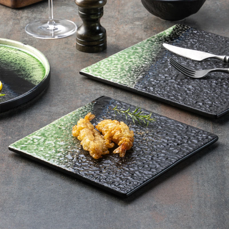 Yayu chaozhou wholesale directly Nordic style matted dark dinning side charger plates sashimi  barbecue ceramic dinnerware set