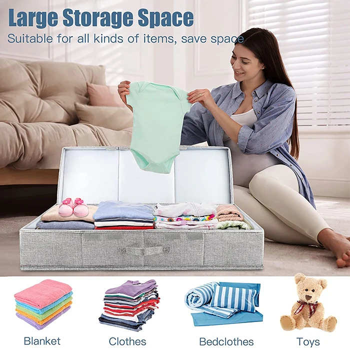 2 Pack Washable Polycarbonate Under Bed Storage Contaniners Bins Large Foldable Under Bed Storage Box Organizer