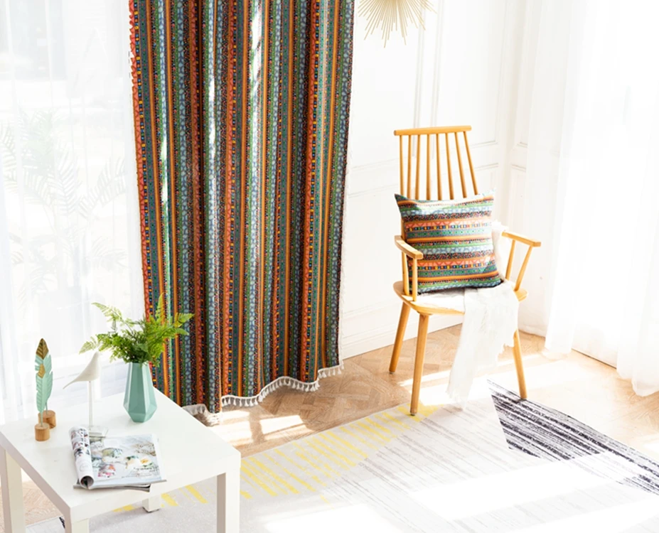  Geometric Handmad Patchwork Cotton Window Ready Made Luxury Linen Blackout Home Curtains For The Living