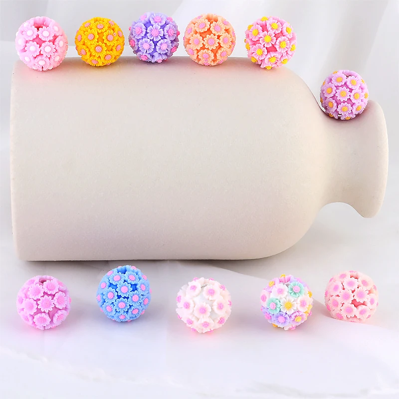 SOJI 20mm Round Flower Ceramic Beads Sunflower Flower Shape Plolymer Clay Loose Beads 3D Flower Fancy Beads For Pens Making