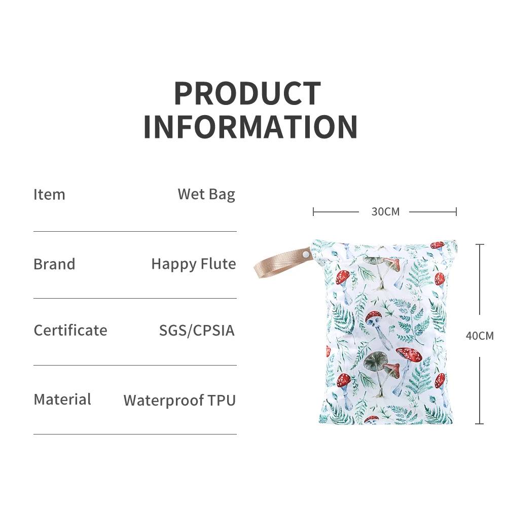 Happy Flute Custom Design Low Price Baby Wet Bags Cloth Diaper Washable Swimming Pool Wet Swimsuit Bag
