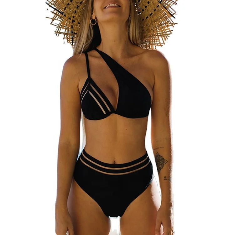 Black One Shoulder Swimwear Bikini Beach Wear Hollow Out 2 Piece Swimwear & Beachwear Swimwear For Women 2022