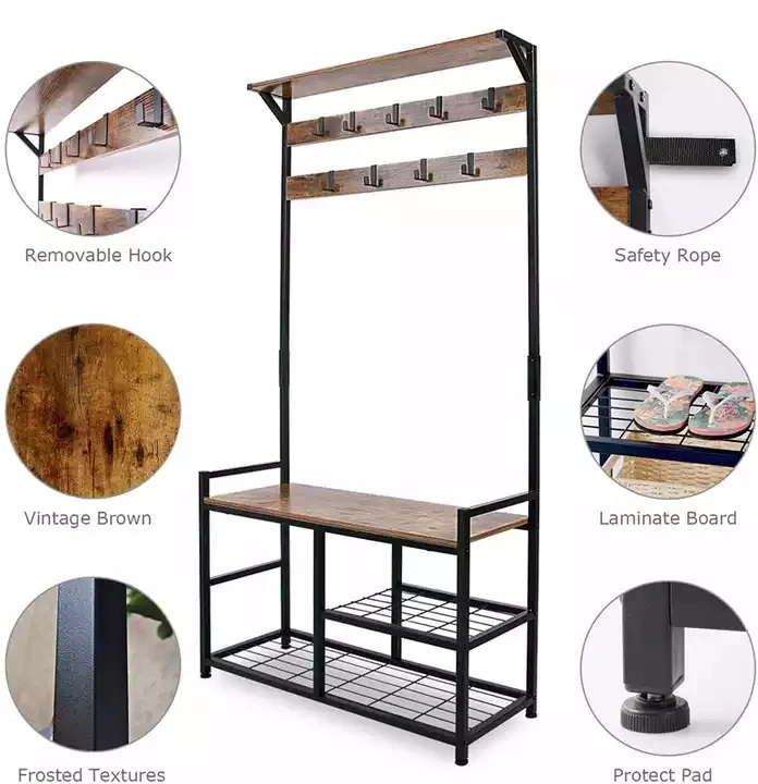 Оптовая продажа постоянный пальто стеллажи для выставки товаров по индивидуальному заказу 3-в-1 прихожей Холл дерево скамейки хранения стойку Многофункциональный обуви шапка