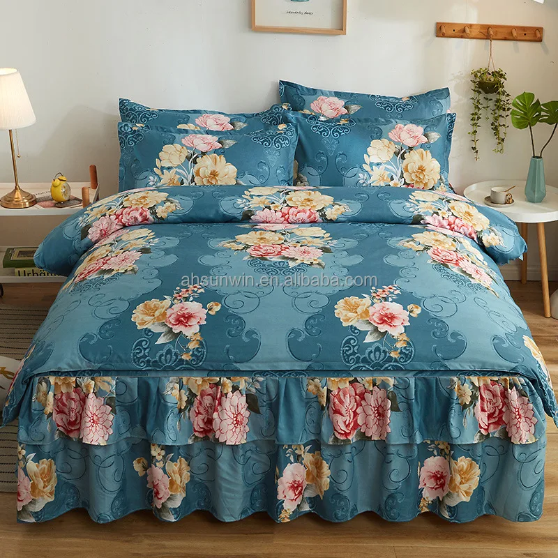 Bed skirt Floral Fitted Sheet Graceful Bedspread Lace Fitted Sheet Bedroom Bed Cover Skirt