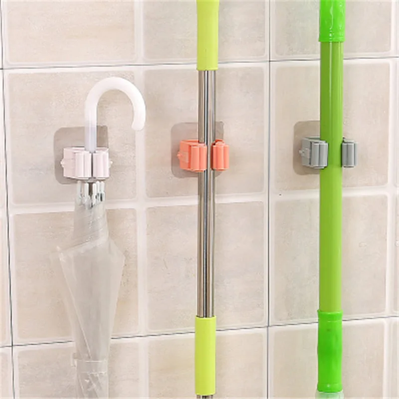 Mop Rack Wall Mounted Mop Holder Bathroom Holder Hanger Shelf Organizer Hook Household Kitchen Organizer Bathroom Accessories