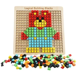 Montessori Wooden Kids Smart Toy Colorful Mosaic Puzzle Pattern Blocks Game Board for Tollders Early Education
