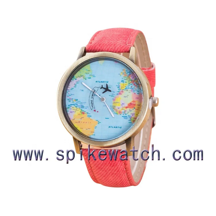 Special airplane hand leather strap world map watch dial for lady